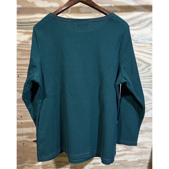 Quacker Factory Womens Thermal Waffleknit Top Size 1X Green Christmas Reindeer - Picture 2 of 11